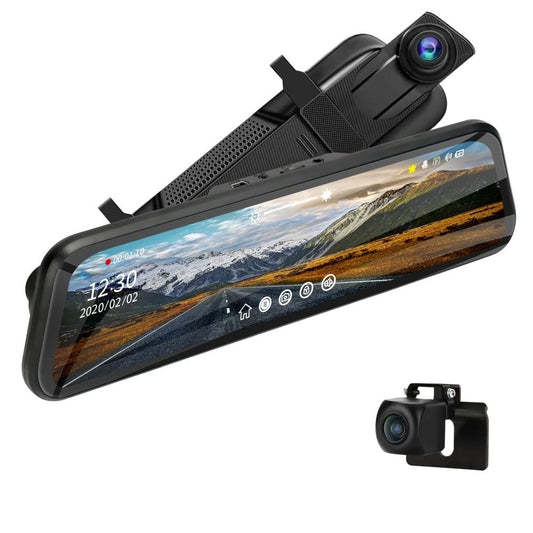 Jansite 10'' Mirror Dashcam with Hardwire Kit, 24H Parking Monitor Car Camera Video Recorder 1080P Dual Dashcam with 170° Wide Angle Lens, Timelapse Video, Loop Recording, and G-Sensor