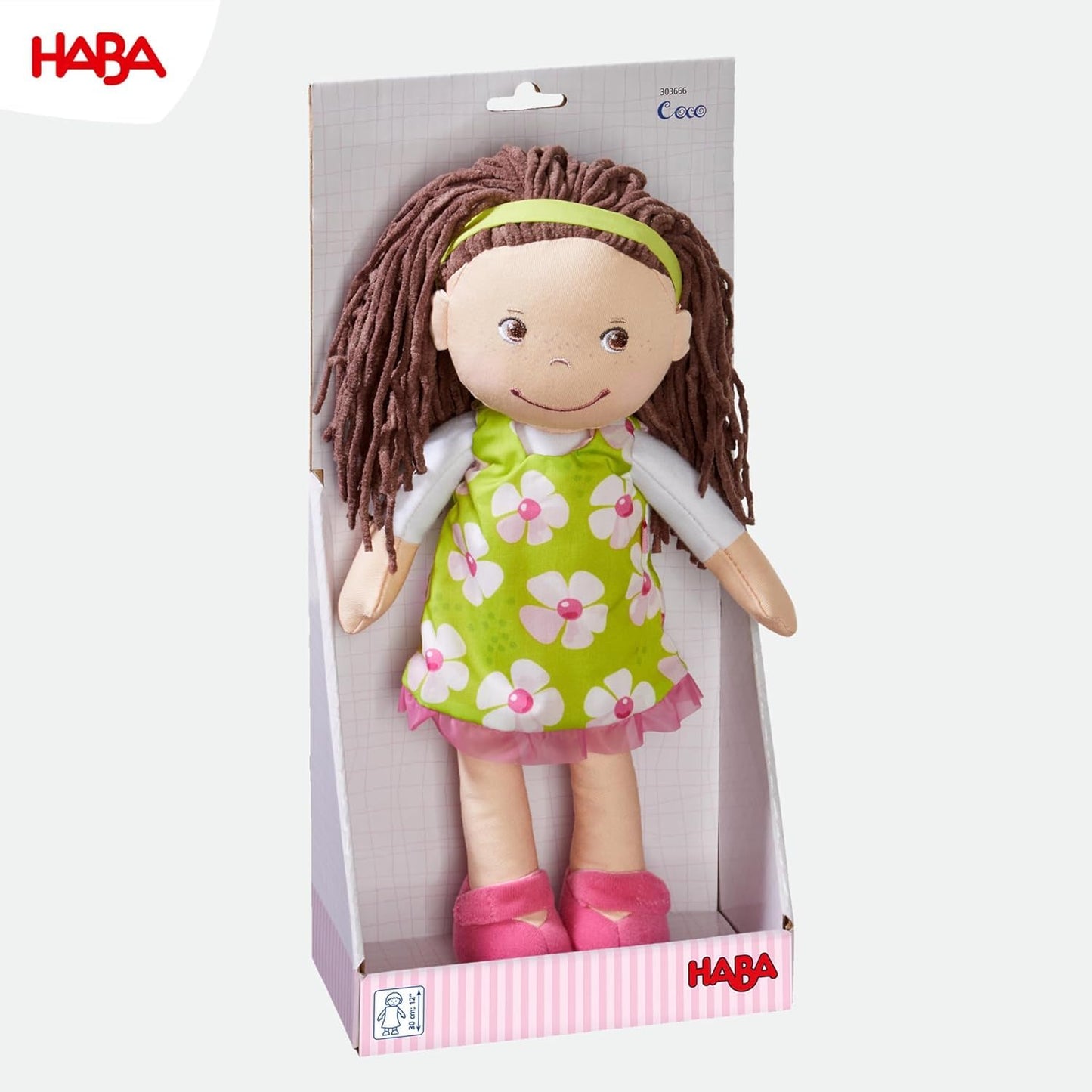 HABA Cuddly doll Coco - Soft fabric doll 30 cm, perfect for girls and boys, washable and easy to dress and undress, for ages 1.5 and up - 1303666001