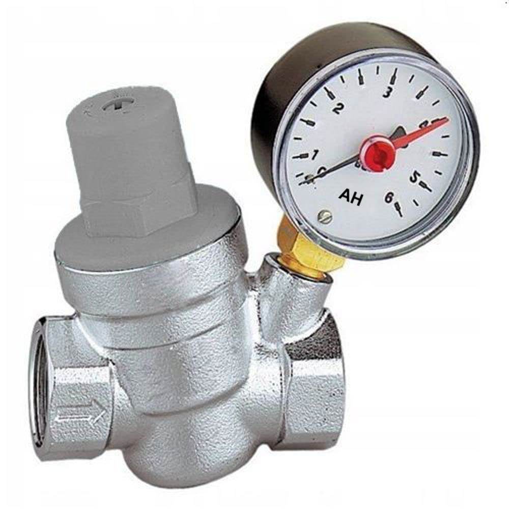 AQUA HEATING Water Pressure Reducer with Pressure Gauge 3/4 inch Water Pressure Regulator with Filter Screen Pressure Relief Valve Brass Membrane MBR
