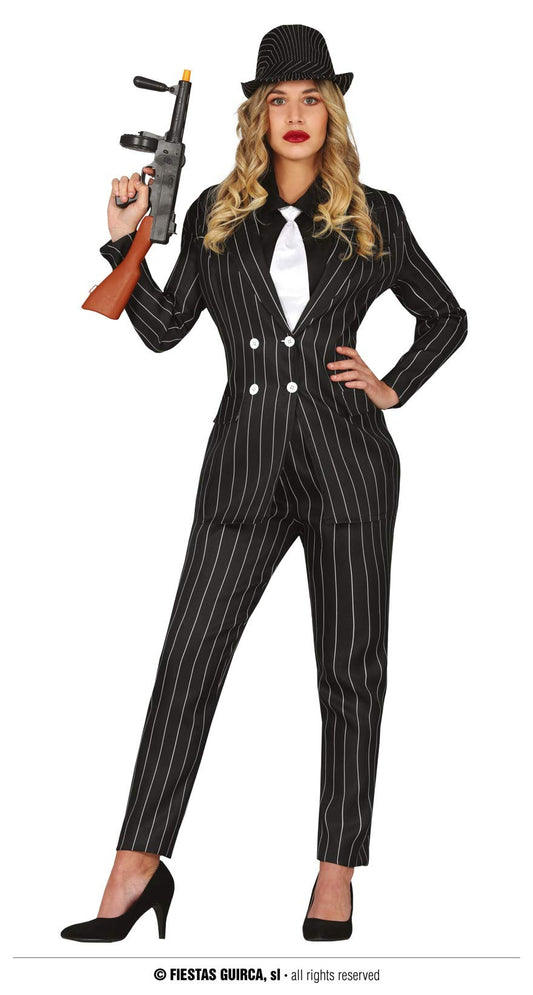 Guirca's 1920s gangster bride costume for women - mafia outfit for women including black pinstripe suit women's size L 42-44 Carnival, Mardi Gras.