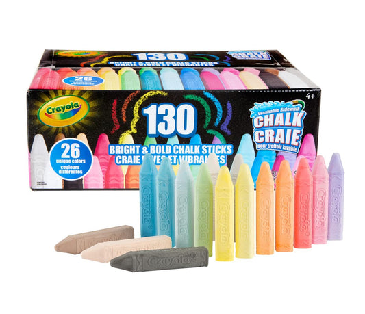 Crayola Washable Outdoor Chalk Collection (130 ct), Bulk Anti-Roll Chalk Sticks for Kids, Classroom Niche Toys, Outdoor Toys and Activities for Kids