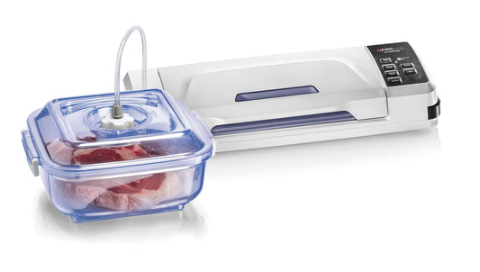 Magic Vac, Champion, Professional multifunctional food vacuum machine, for vacuum bags and cooking, with high-performance motor and food vacuum kit, Patented, Made in Italy.