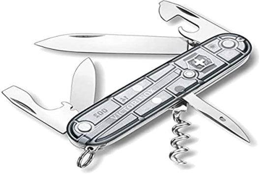 Victorinox Swiss Army Knife, Spartan model, multitool with 12 functions including blade, corkscrew, and can opener.