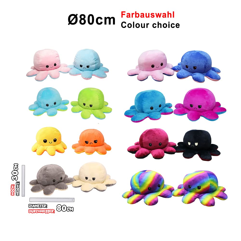 KUNSTIFY Giant Octopus Plush Toy, Mood Plush with Kraken Design, 80cm.