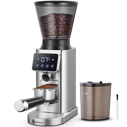 AMZCHEF Electric Coffee Grinder with Removable Holder for portafilter and container | Electric Coffee Grinder with 48 adjustable grind levels for Espresso/Drip/Pour Over/Cold Brew/French Press