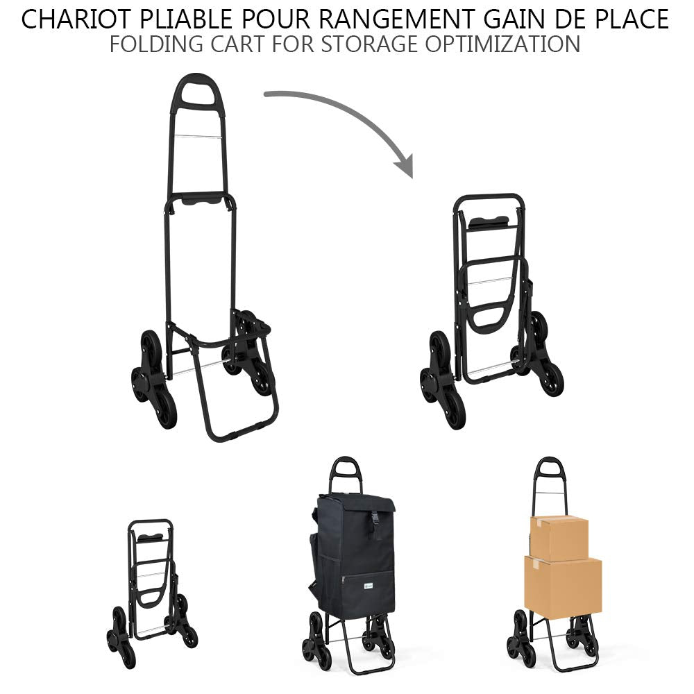 VOUNOT shopping trolley with cooler compartment, collapsible shopping cart with 3 wheels, 40 L, black.