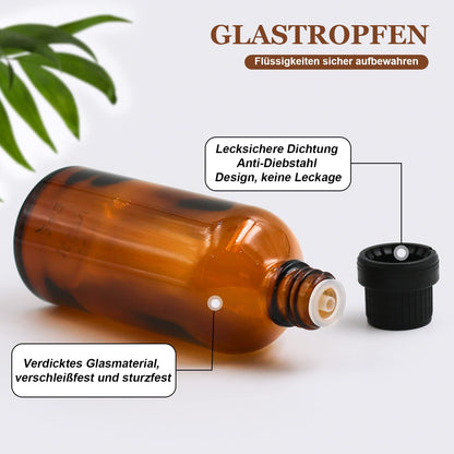 Episkey 12 Pack Brown Glass Bottle 100ml, Glass Dropper Bottle Brown Apothecary Bottle Set including small glass bottle dropper funnel syringe and label (Brown, 100ml)