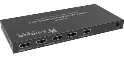 FineTech VAX04100 HDMI 2.0 ARC Pass Switch 4x1, for 3 HDMI sources, Soundbar and TV Beamer 4K@60Hz| HDR | 18Gbit/s | HDCP 2.2 Dolby Atmos