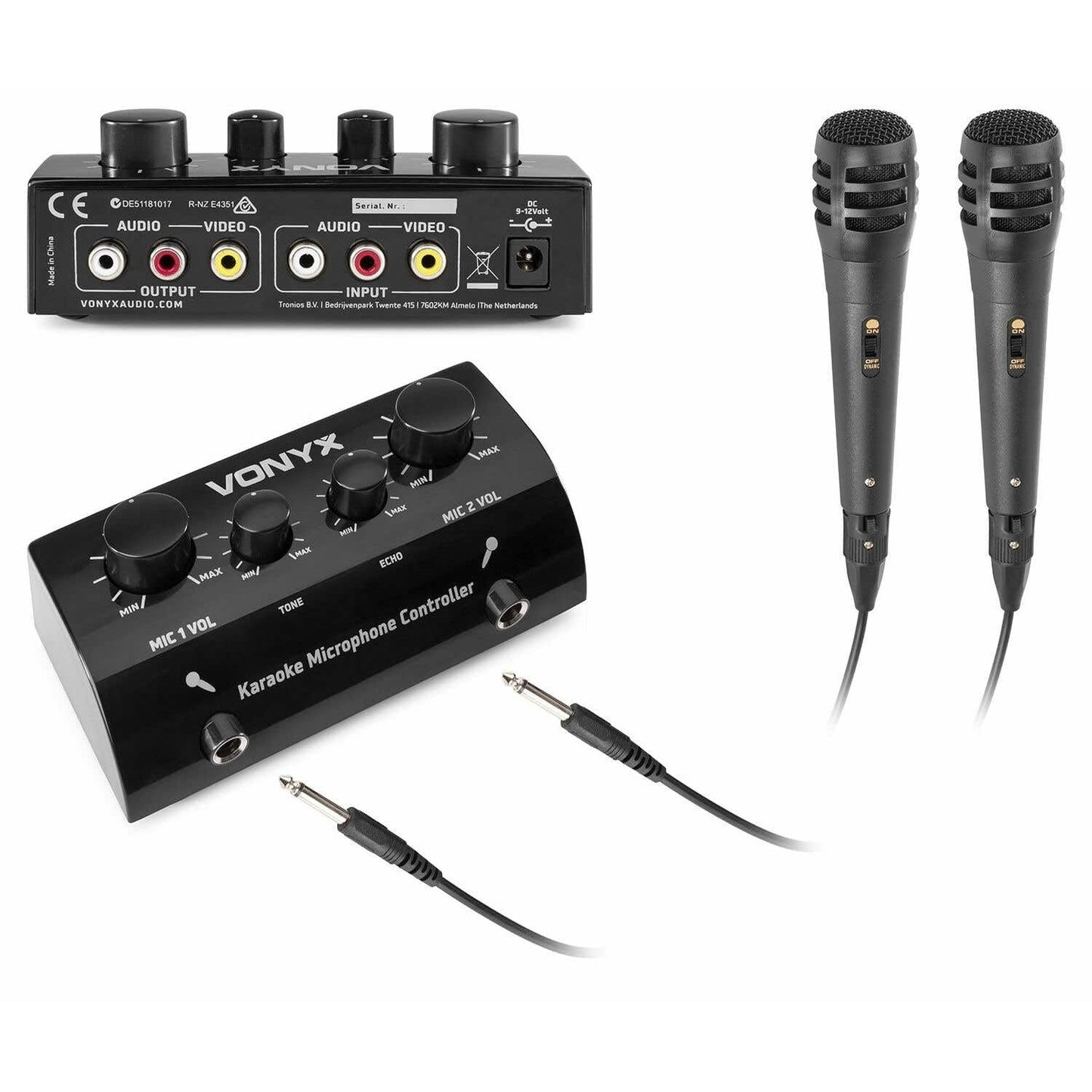 Karaoke system - Vonyx AV430B - mixer with microphones and cables - Turn your stereo system into a real karaoke setup! - Black