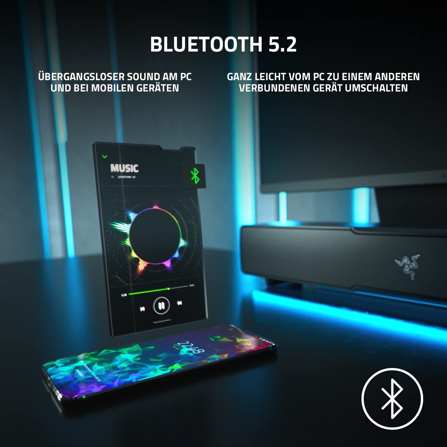 Razer Leviathan V2 - PC gaming soundbar with Dolby 5.1 Surround Sound, powerful subwoofer for deep bass, great for gaming, movies, and music. Black.
