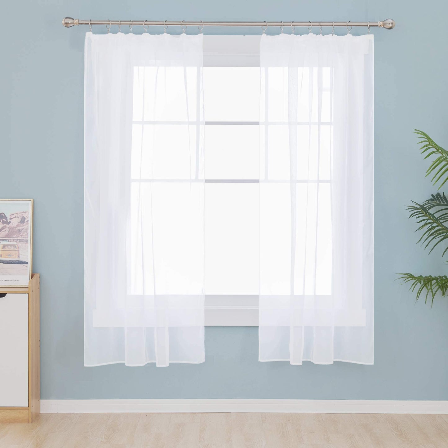 Deconovo sheer curtains with pencil pleat for curtain track in living room bedroom, 229x140 cm (HxW), white, set of 2