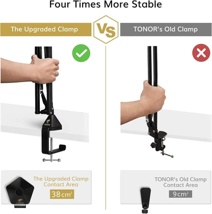 TONOR microphone arm with high compatibility, large microphone arm stand up to 47cm boom arm adjustable microphone arm with improved high-performance clamp, T30