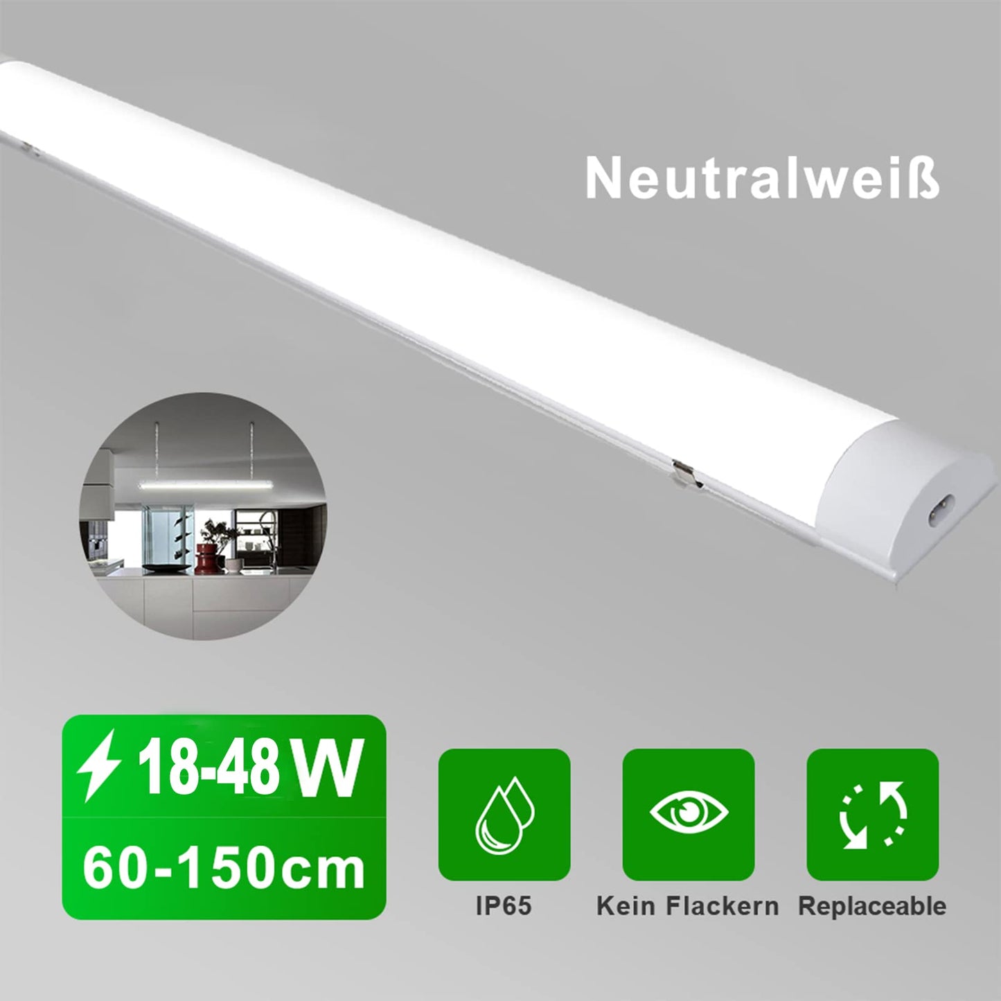 Cecaylie 36W LED Wet Room Light, 120CM LED Tube, 4000K 3060LM Linkable Workshop Lamp, IP65 LED Ceiling Light, Fluorescent Tube, Wet Room Lamp for Wet Room Garage Bathroom Basement Office