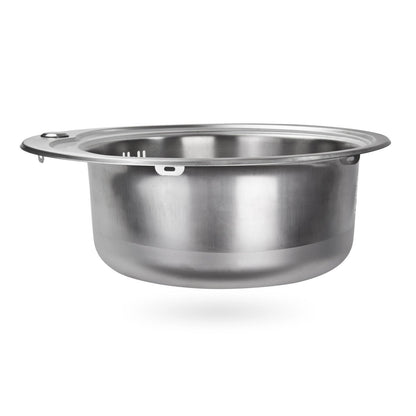 Stabilo-Sanitaire round and compact built-in sink with integrated overflow made of high-quality stainless steel, kitchen round basin 49cm kitchen sink in beautiful and modern design.