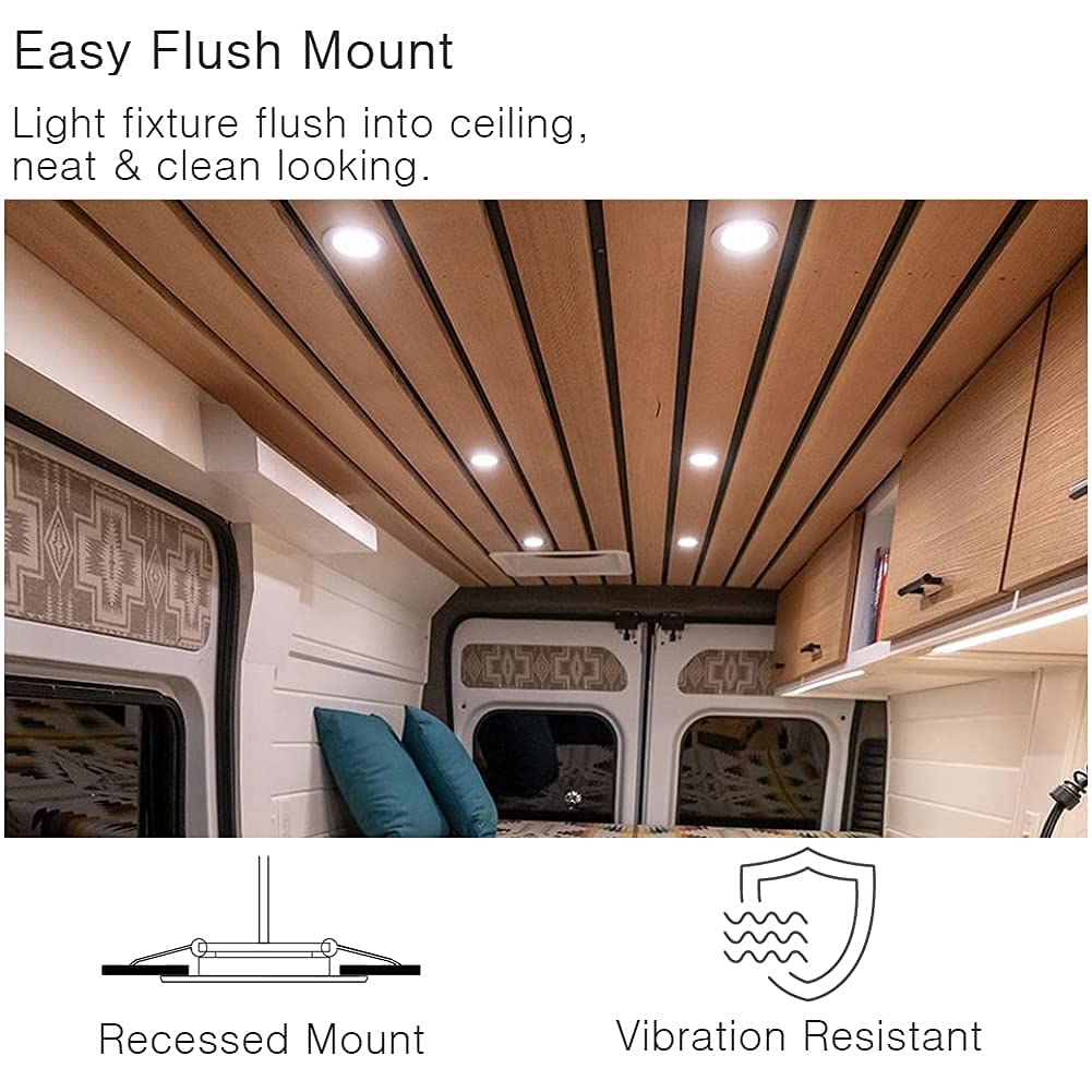 acegoo 12V Recessed LED Lights Flat 4 Pack Recessed Spots Warm White 3W RV Spots Dimmable Downlights Recessed Light for RV Camper Boat Furniture Yacht 3200K White