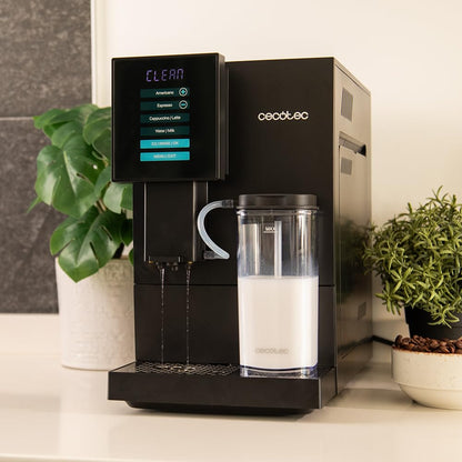 Cecotec Superautomatic Espresso Machine Cremmaet Compactccino Black, 19 Bar, Thermoblock System, fresh ground beans with Plug&Play, 150g coffee bean tank grinder, 1.1L water tank, 400ml milk.
