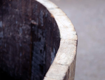 Temesso whisky barrel section can be used as a planter for kitchen herbs, herb garden, bird bath, or tub. Height approximately 18cm (natural).