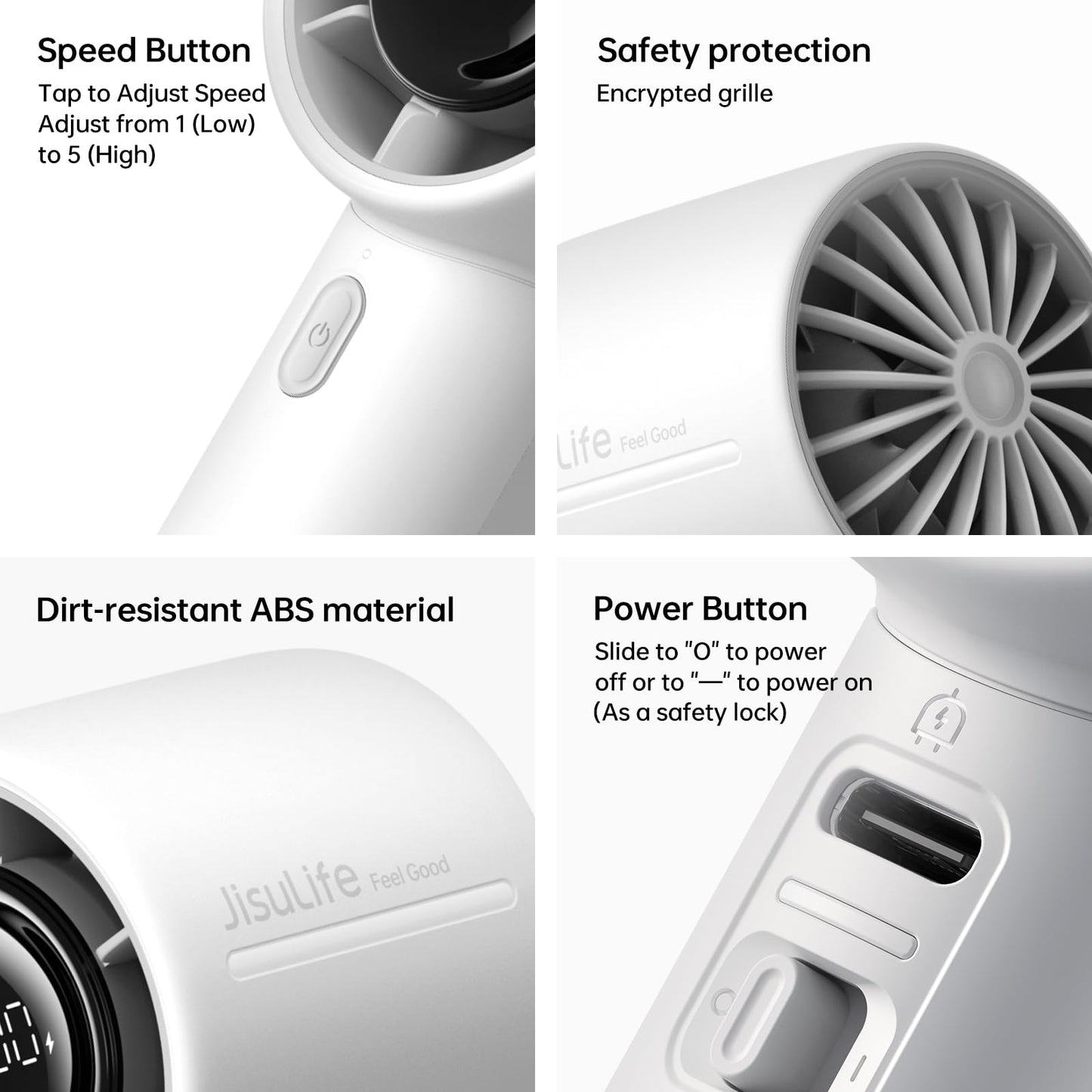 JISULIFE Hand Fan Mini, 5000mAh Rechargeable Handheld Fan, Cooling up to 28 hours, 5 Speeds, Strong Wind, Portable Fan for Travel, Outdoor, Camping, Beach, Makeup (Gray)