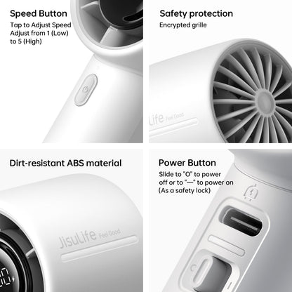JISULIFE Hand Fan Mini, 5000mAh Rechargeable Handheld Fan, Cooling up to 28 hours, 5 Speeds, Strong Wind, Portable Fan for Travel, Outdoor, Camping, Beach, Makeup (Gray)
