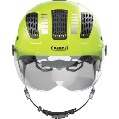 ABUS Urban Helmet Hyban 2.0 ACE - Bike helmet with visor, light, and ABS hard shell - for men and women - Yellow, size M, M (52-58 cm)
