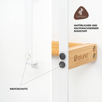 eluno Door Hanging Shelf made of metal and bamboo, door towel holder with 2 towel bars, 4 convenient hooks, for hanging without drilling (White)