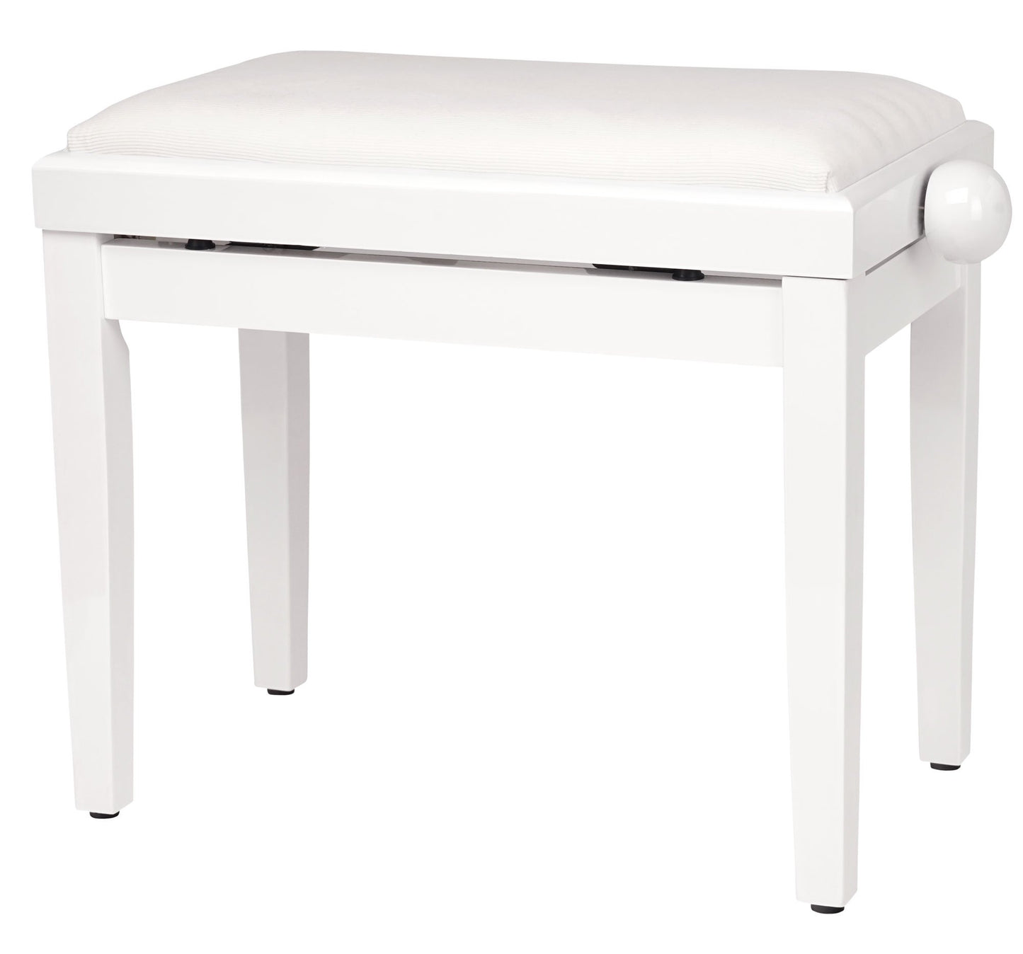 Classic Cantabile Piano Bench White High Gloss - Adjustable height from 47-56cm - Piano stool with spindle mechanism - Piano bench seat 55 x 32cm - White piano chair with velour cover, stable