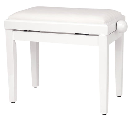 Classic Cantabile Piano Bench White High Gloss - Adjustable height from 47-56cm - Piano stool with spindle mechanism - Piano bench seat 55 x 32cm - White piano chair with velour cover, stable