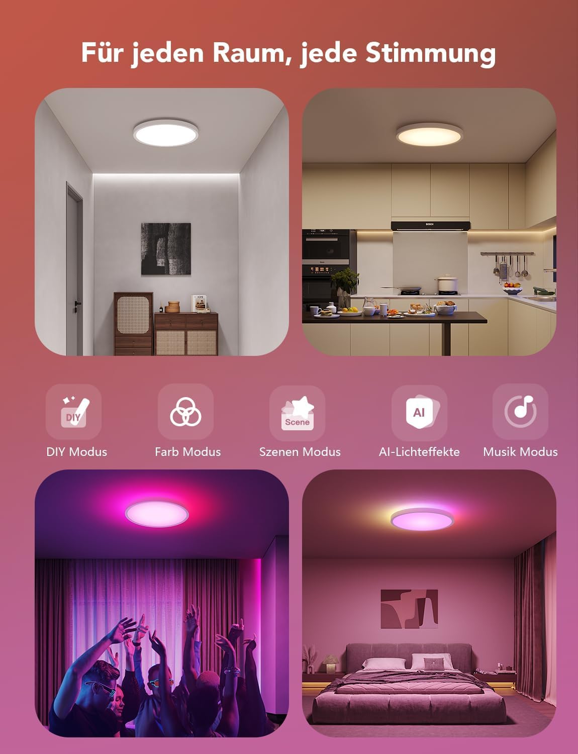 Govee RGBIC Smart Ceiling Light, 24W Ø30cm dimmable LED Ceiling Light, LED Ceiling Lamp with 16 million DIY colors, Compatible with Alexa & Google Assistant, for bedroom, 2 pieces.