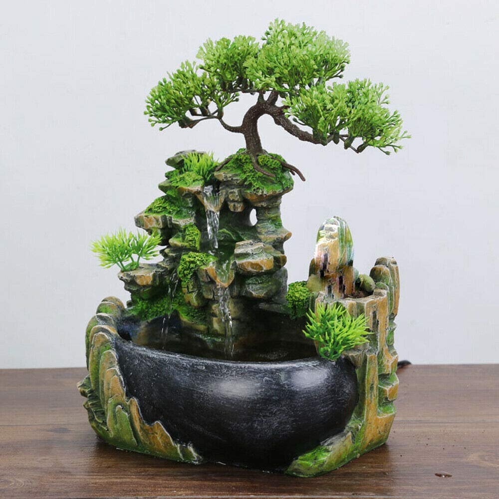 TFCFL indoor tabletop fountain green plant garden fountain outdoor fountain with LED lighting waterfall decoration (no mist)