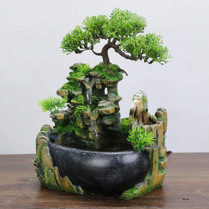 TFCFL indoor tabletop fountain green plant garden fountain outdoor fountain with LED lighting waterfall decoration (no mist)