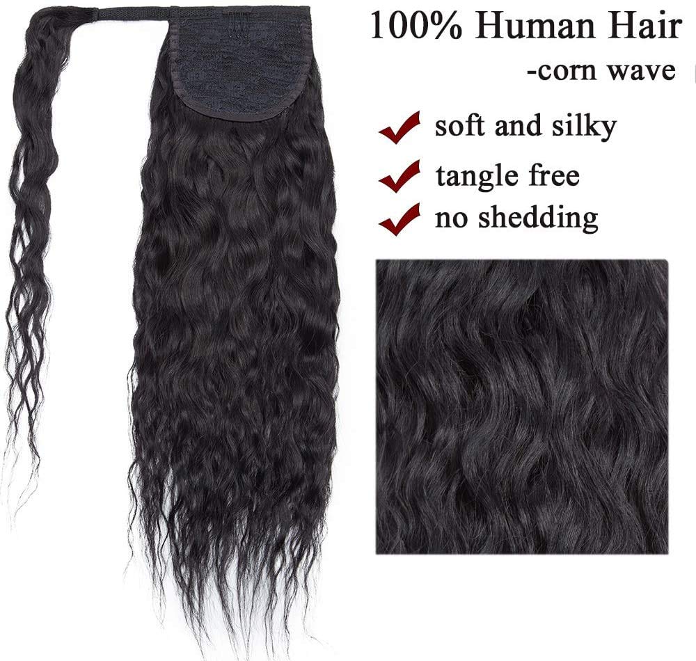 SEGO Clip-in ponytail extensions made of real hair. Curly wavy hairpiece for women. 14" (35cm) long and 80g in black #1-1.
