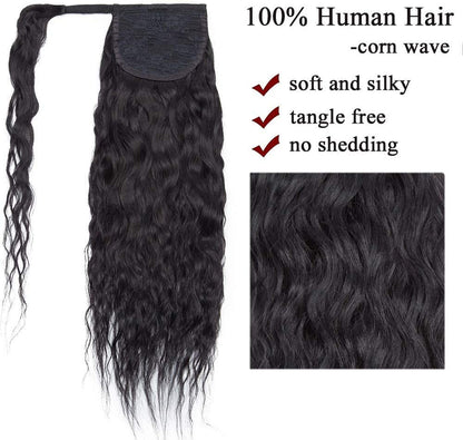 SEGO Clip-in ponytail extensions made of real hair. Curly wavy hairpiece for women. 14" (35cm) long and 80g in black #1-1.