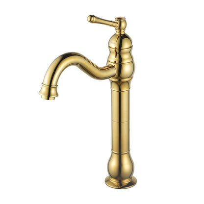 FWZZQ Gold Retro Bathroom Faucet, Basin Faucet High Swivel 360°, Single Handle Sink Faucets, Nostalgic Brass Bathroom Mixer Tap for Bathroom