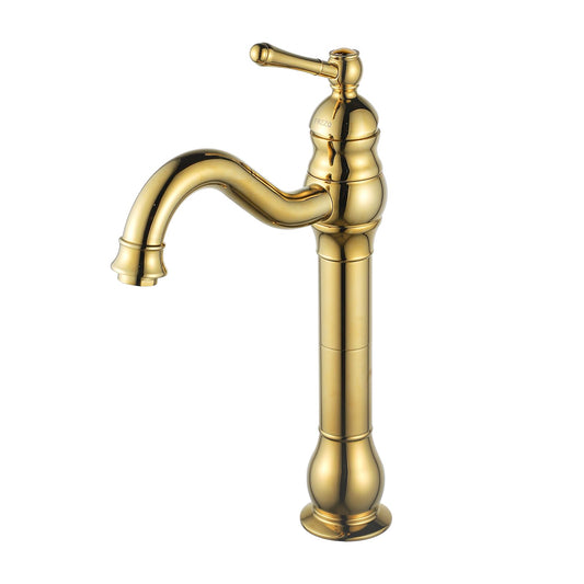 FWZZQ Gold Retro Bathroom Faucet, Basin Faucet High Swivel 360°, Single Handle Sink Faucets, Nostalgic Brass Bathroom Mixer Tap for Bathroom