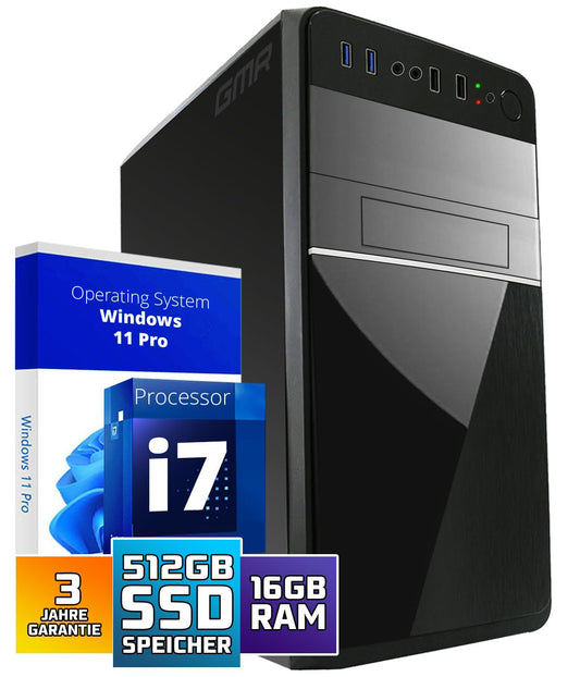 Intel i7 - Business Office Multimedia Computer with 3 years warranty! | 16GB RAM | 512GB SSD | USB3.0 | Windows 11 Prof. 64-Bit | WiFi 600 and Bluetooth 5