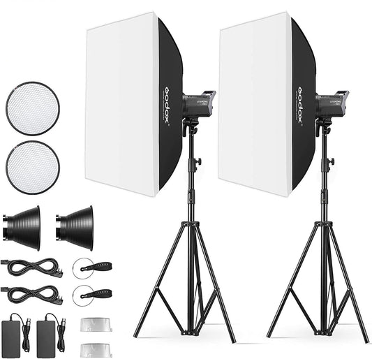 2 Pack GODOX LA150D LED Video Light Kit, Litemons LED Continuous Light with softbox light stands for photo studio