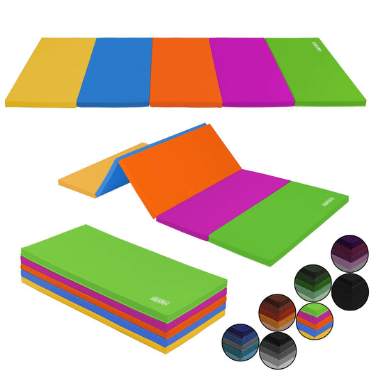 ALPIDEX Folding gymnastics mat 185 x 78 x 3.2 cm Soft floor mat for home, kids, adults, Color: colorful
