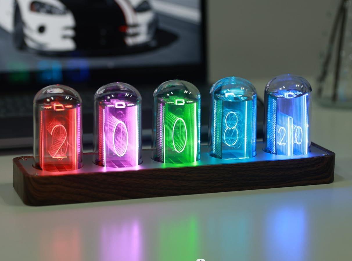 ClocTeck LED Nixie Clock, Digital Nixie Tube Clock, Nixie Tube Clock, Syncs with WiFi, Alarm and 12/24-hour display, no assembly required - A retro gift for friends.