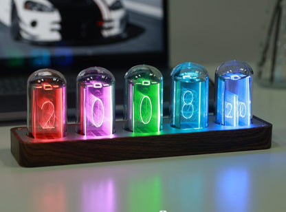 ClocTeck LED Nixie Clock, Digital Nixie Tube Clock, Nixie Tube Clock, Syncs with WiFi, Alarm and 12/24-hour display, no assembly required - A retro gift for friends.