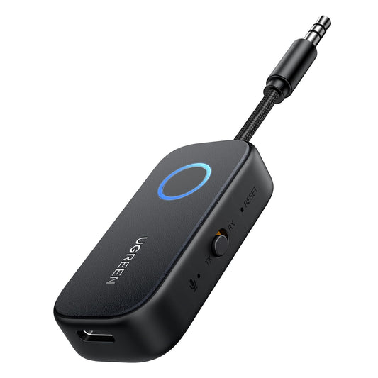 UGREEN Bluetooth 5.2 Transmitter Jack Adapter for Two Airpods 2 in 1 Receiver Compatible with TV, Stereo System, Airplane Audio Splitter for Headphones.