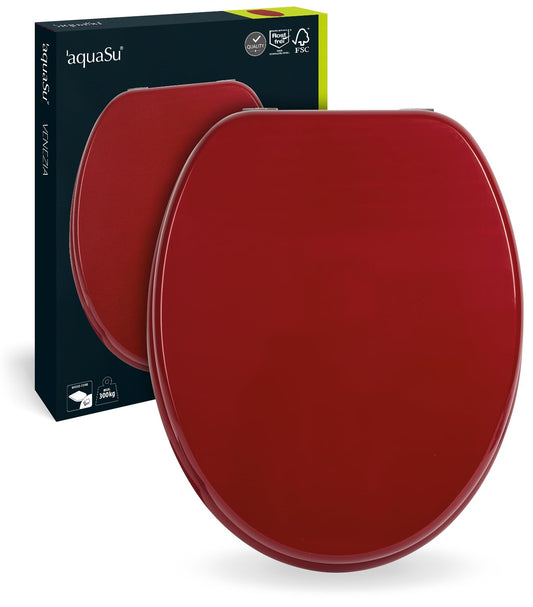 'aquaSu® Toilet Seat Red Venezia | Stable wooden core | Metal hinge | Universal O-shape | Oval toilet seat | Standard toilet seat | Toilet seat & lid | Dark red | 21898 6'