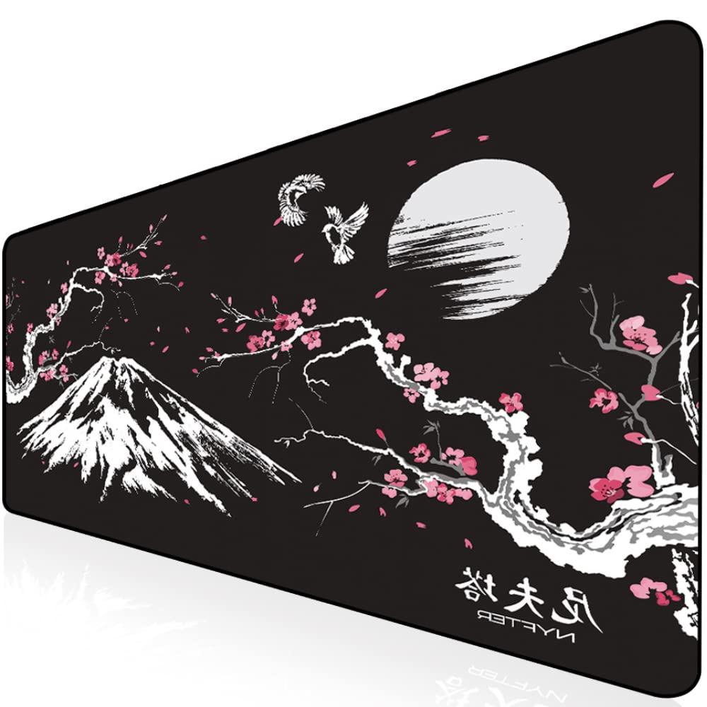 Nyfter - 3XL Gaming Mousepad Sakura Black 1200 x 600mm Premium Fuji Mousepad Size Large stitched edges durable with high-end glide and anti-slip speed gaming mousepad