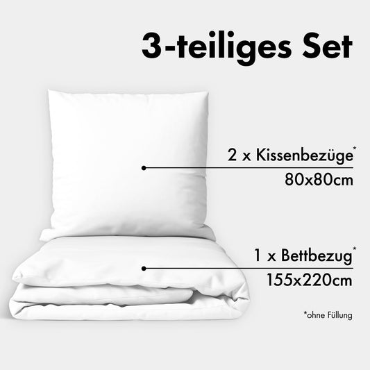 JACOBSON Bedding 155x220 Set - 100% cotton duvet cover 155x220 cm + 2 pillow cases 80x80 cm, percale bedding 3-piece with zipper (155x220cm, White, 3-piece)
