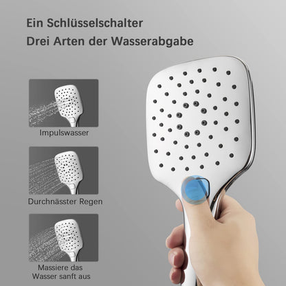 KOMIRO shower system without faucet, rain shower without faucet, shower set with 30x30cm shower head, hand shower with 3 spray modes, stainless steel height-adjustable shower bar, square.