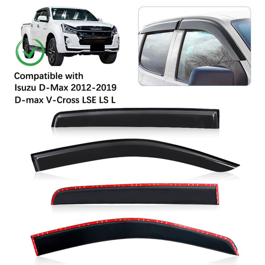 JHCHAN wind deflectors for Isuzu D-Max 2012-2019 V-Cross LSE LS L double cab, smoke grey side window deflectors 4 pieces (D-max 2012-2019)