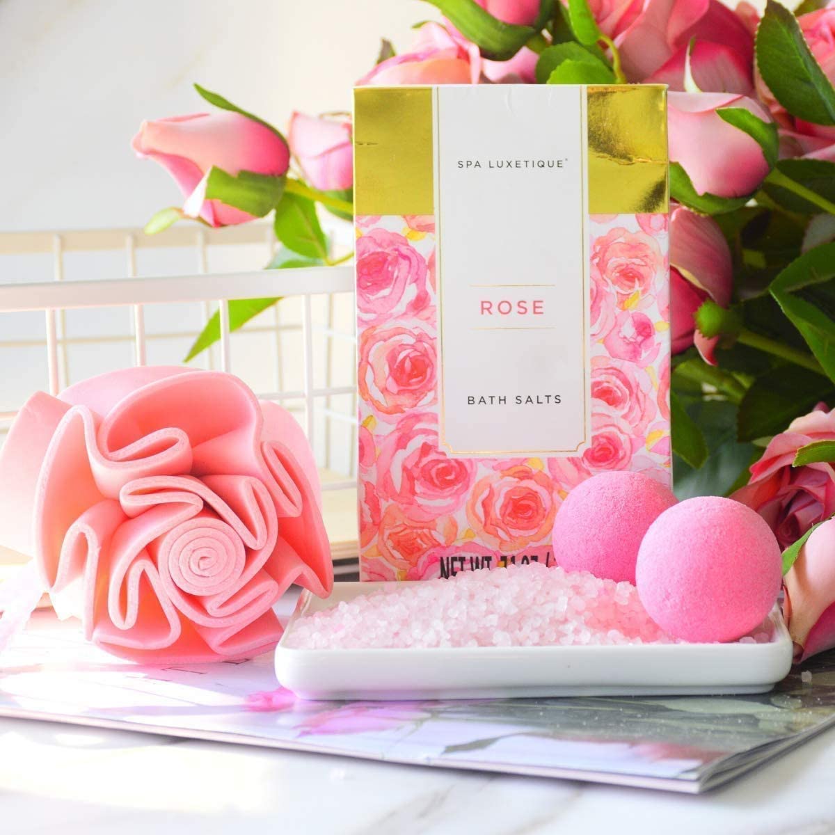 SPA LUXETIQUE Women's Bath Gift Set - 10pc Rose Scented Gifts for Women with Handbag, Birthday Gifts for Women, Wellness set, Mother's Day Gift, Christmas Gifts for Women