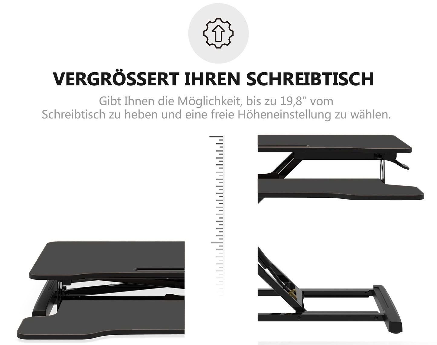 FITUEYES Adjustable Height Desk Riser Office Sit Stand Computer Desk 92 x 40 cm Standing Desk with Keyboard Tray Suitable for Two Monitors Black, SD309101WB