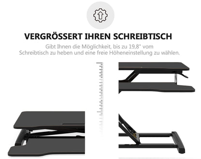 FITUEYES Adjustable Height Desk Riser Office Sit Stand Computer Desk 92 x 40 cm Standing Desk with Keyboard Tray Suitable for Two Monitors Black, SD309101WB