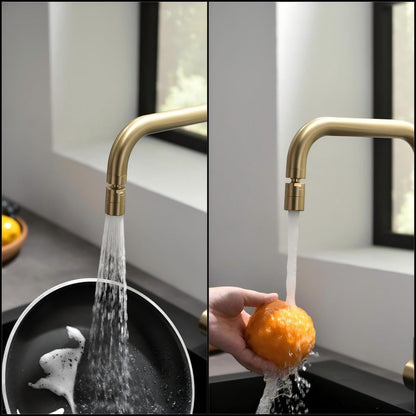 Pre-Window Kitchen Faucet, Brushed Gold Kitchen Faucet Folding, Foldable Single Lever Kitchen Mixer Tap With Cold and Hot Water Hoses.