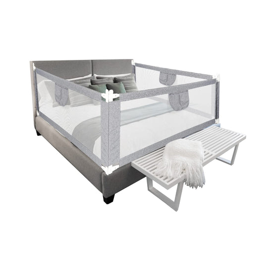 Owlke 200cm bed guard rail, bed rail for children, adjustable height from 80-96cm, guard rail for toddlers, baby bed rail, children's bed guard rail, fall protection for kids, gray.